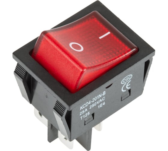 Изображение товара Клавишный выключатель REXANT 250v 25а (4с) on-off красный с подсветкой (rwb-502) 36-2343