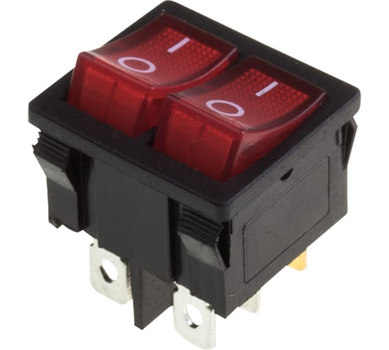 Изображение товара Клавишный выключатель REXANT 250v 6а (6с) on-off красный с подсветкой двойной mini (rwb-305) 36-2160