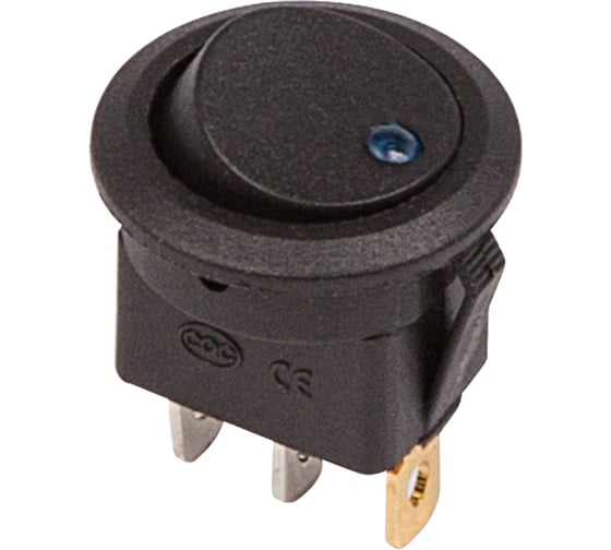 Изображение товара Клавишный круглый выключатель REXANT 12v 20а (3с) on-off черный с синей подсветкой (rwb-215, mirs-101е-8с/d) 36-2581