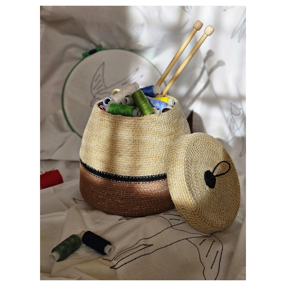 Изображение товара Декоративная корзина Covali джут SB-4283 с крышкой бежево-коричневая