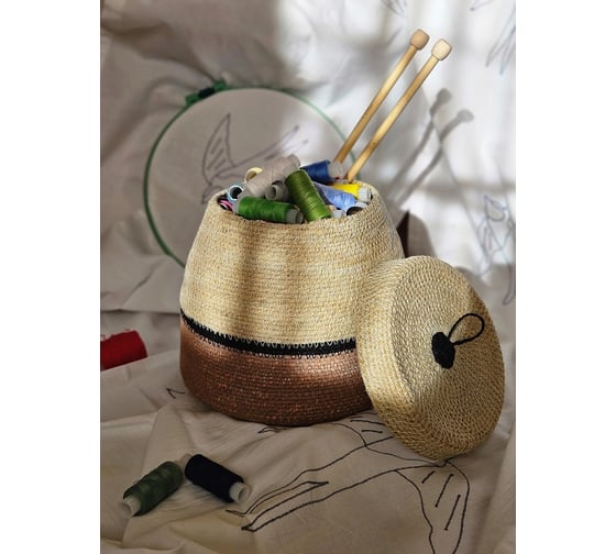 Изображение товара Декоративная корзина с крышкой Covali джут SB-4283