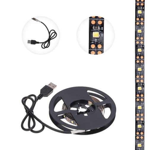 Изображение товара Светодиодная лента Lamper 5В, smd2835, 4,8Вт/м, 60 led/м, 6500k, 8мм, 2м, с usb коннектором, черная, ip20 141-2001