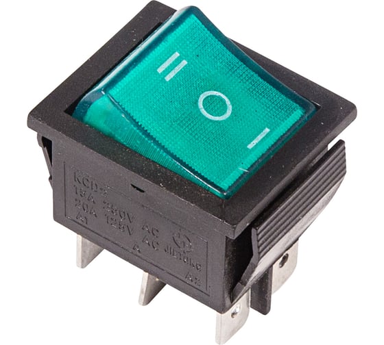 Изображение товара Клавишный переключатель REXANT 250v 15а (6с) on-off-on зеленый с подсветкой и нейтралью (rwb-509, sc-767) 36-2392