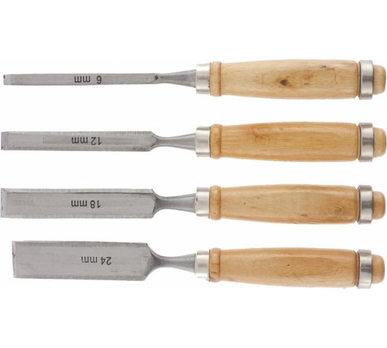 Изображение товара Набор долот-стамесок SPARTA 6-12-18-24 мм, плоские, деревянные ручки 242405