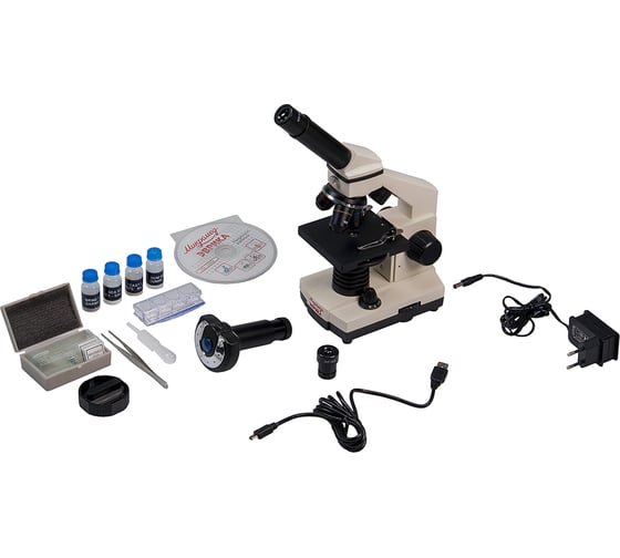 Изображение товара Школьный микроскоп Микромед Эврика 40х-1280х с видеоокуляром в кейсе 22670