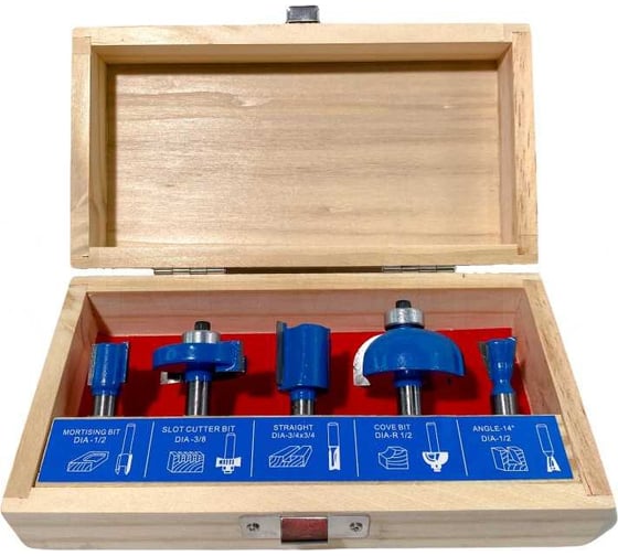 Изображение товара Набор фрез по дереву 5 предметов, хвостовик 8 мм TORGWIN T506244