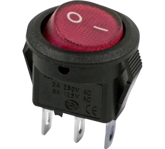 Изображение товара Клавишный круглый выключатель REXANT 250v 3а (2с) on-off красный micro (rwb-105, sc-214) 36-2511