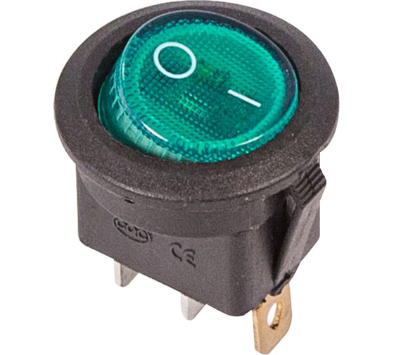 Изображение товара Клавишный круглый выключатель REXANT 250v 6а (3с) on-off зеленый с подсветкой (rwb-214, sc-214, mirs-101-8) 36-2573