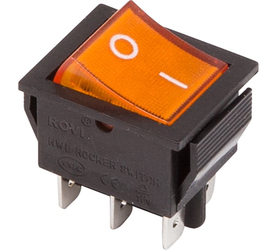Изображение товара Клавишный переключатель REXANT 250v 15а (6с) on-on желтый с подсветкой (rwb-506, sc-767) 36-2353