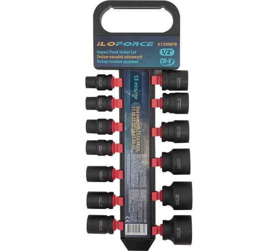 Изображение товара Набор головок ударных 13 предметов, 1/2''DR, на пластиковом держателе iLOFORCE IF-4139MPB(54751)