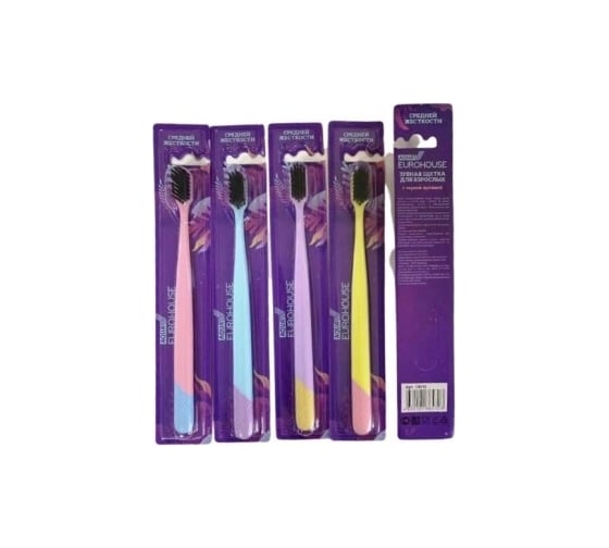 Изображение товара Зубная щетка EUROHOUSE medium, черная щетина, 18.8 см 14613