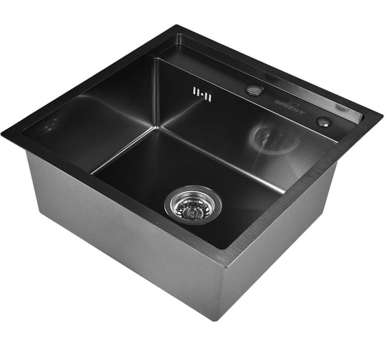 Изображение товара Кухонная мойка из нержавеющей стали WISENT с pvd покрытием с сифоном 5050b (50x50см) WS35050B/WGER019B