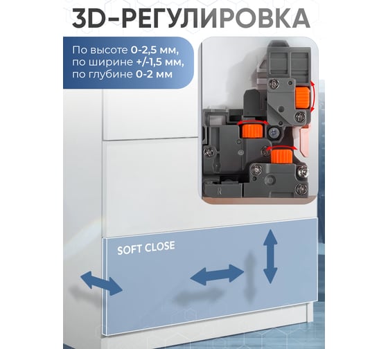 Изображение товара Направляющие скрытого монтажа GTV MODERN SLIDE L-250 с 3D регулировкой полного выдвижения, для деревянных ящиков с доводчиком PB-3D0SHX18-250-H