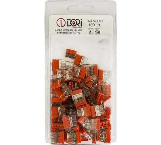 Изображение товара Строительно-монтажная клемма DORI смк 2273-243 3-х проводная, с пастой, 100шт. 48220