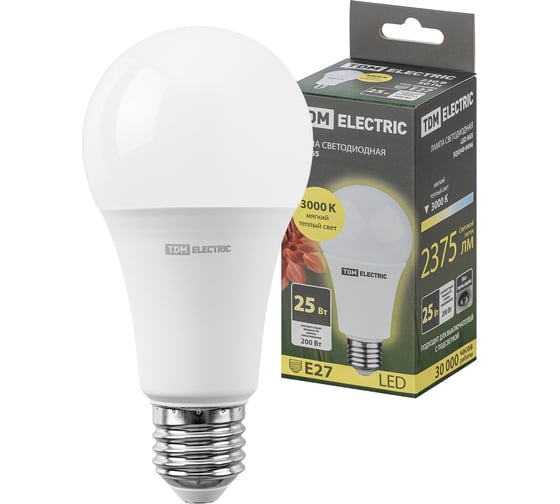 Изображение товара Светодиодная лампа TDM ELECTRIC А65 25 Вт, 230 В, 3000 К, E27 SQ0340-0496