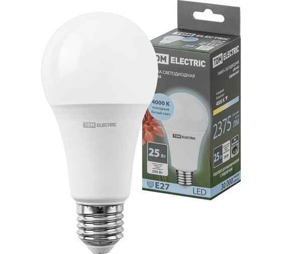 Изображение товара Светодиодная лампа TDM ELECTRIC А65 25 Вт, 230 В, 4000 К, E27 SQ0340-0497