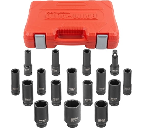 Изображение товара Набор головок ударных 6-гранных, 16 предметов, 1/2'' DR BaumAuto BM-4177-5MPB(52533)