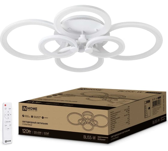 Изображение товара Светодиодный светильник IN HOME ELEGANT BLISS-W 120Вт, 230В, 3000-6500K, 8400Лм, 780x550x130мм, c пультом ДУ, белый 4690612035468