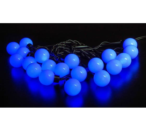 Изображение товара Гирлянда TEAMPROF большие шарики, 5м, 24В, синяя, черная резина 2,3мм TPF-S5-20C/24V-40B-SRB/B