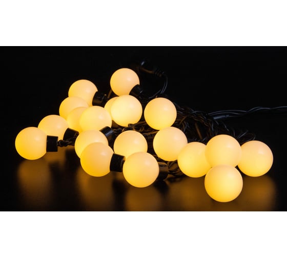 Изображение товара Гирлянда TEAMPROF большие шарики, 5м, 24В, теплый белый, черная резина 2,3мм TPF-S5-20C/24V-40B-SRB/WW