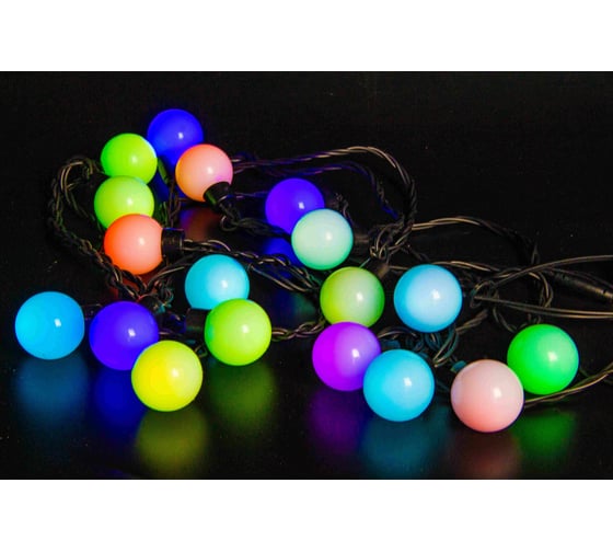 Изображение товара Гирлянда TEAMPROF большие шарики, 5м, 24В, RGB, черная резина 2,3мм TPF-S5-20C/24V-40B-SRB/RGB