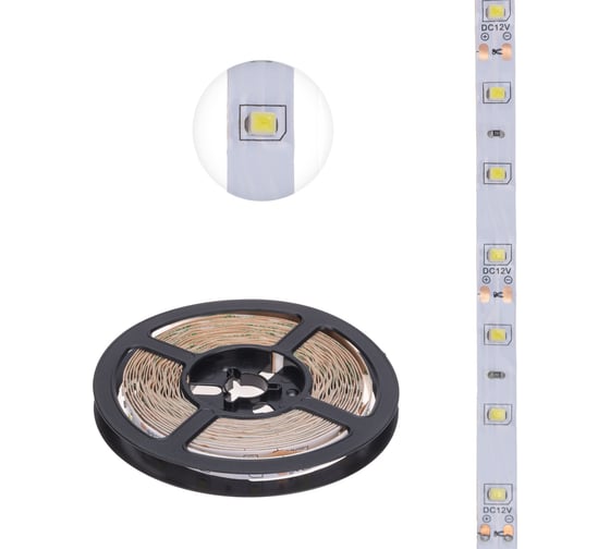 Изображение товара Светодиодная лента Lamper 12в, smd2835, 4,8вт/м, 60 led/м, 6500к, 8мм, 5м, для бп с клеммами, ip20 141-2013