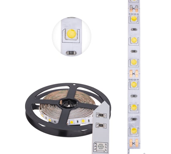 Изображение товара Светодиодная лента Lamper 12в, smd5050, 14,4вт/м, 60 led/м, 4000к, 10мм, 3м, для бп с клеммами, ip20 141-2023