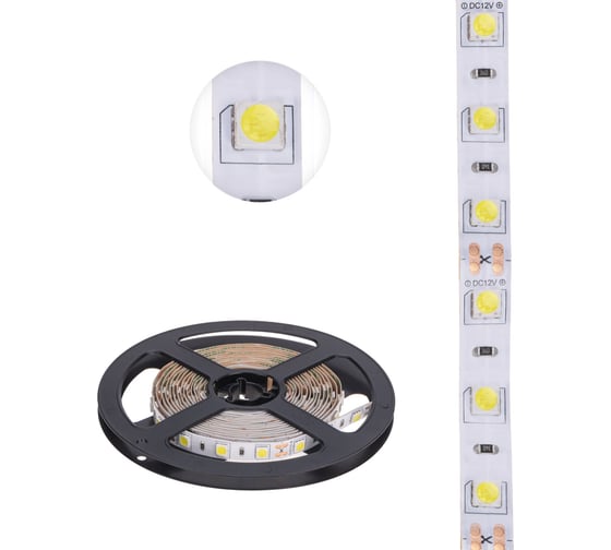 Изображение товара Светодиодная лента Lamper 12в, smd5050, 14,4вт/м, 60 led/м, 6500к, 10мм, 3м, для бп с клеммами, ip20 141-2021
