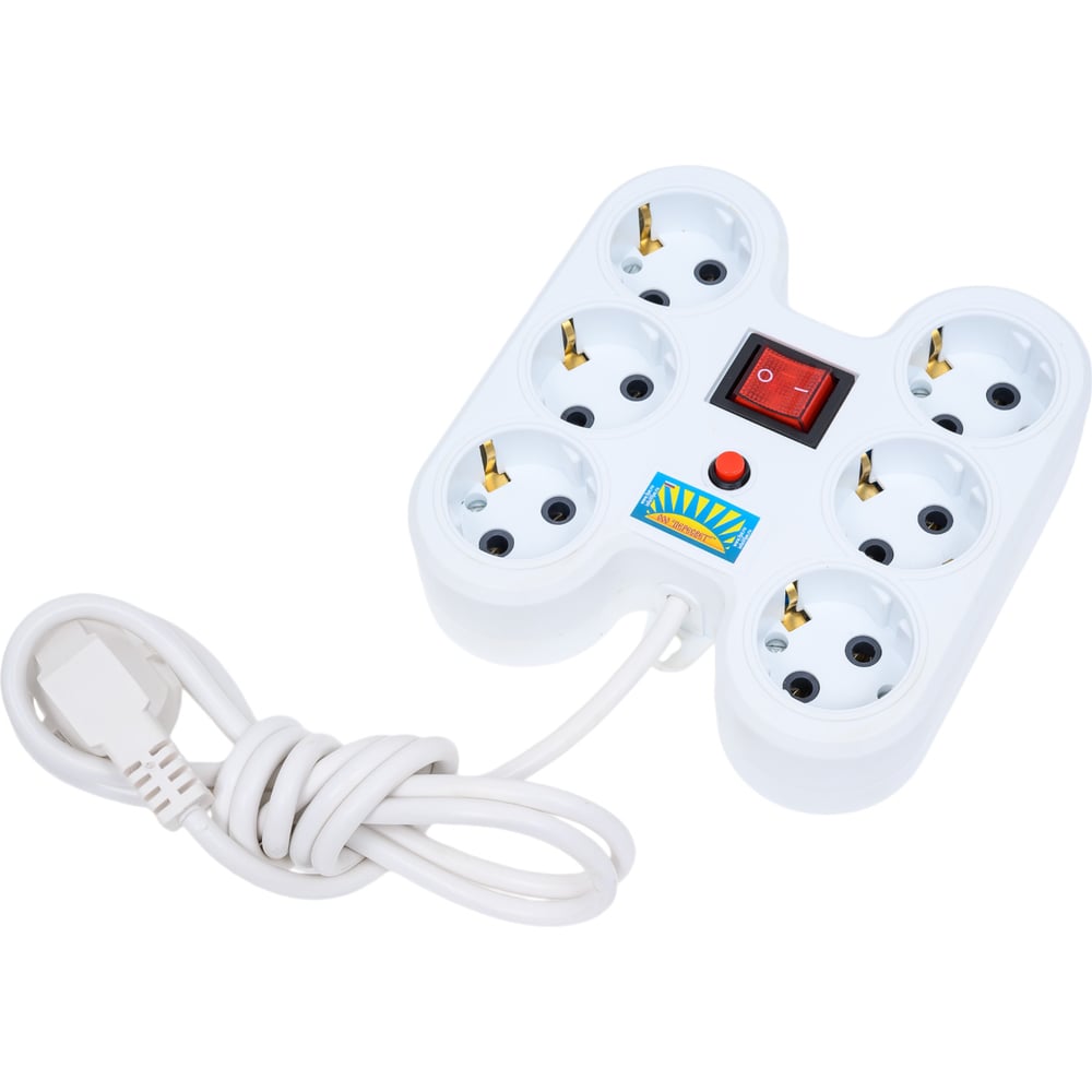 Изображение товара Сетевой фильтр ПЕРЕСВЕТ+ удлинитель на 6 гнезд с предохранителем и защитой IP20