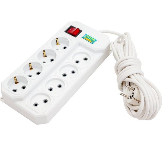 Изображение товара Сетевой фильтр ПЕРЕСВЕТ+ удлинитель на 8 гнезд, шнур ПВС 3х0,75, 5 м 4620003920653