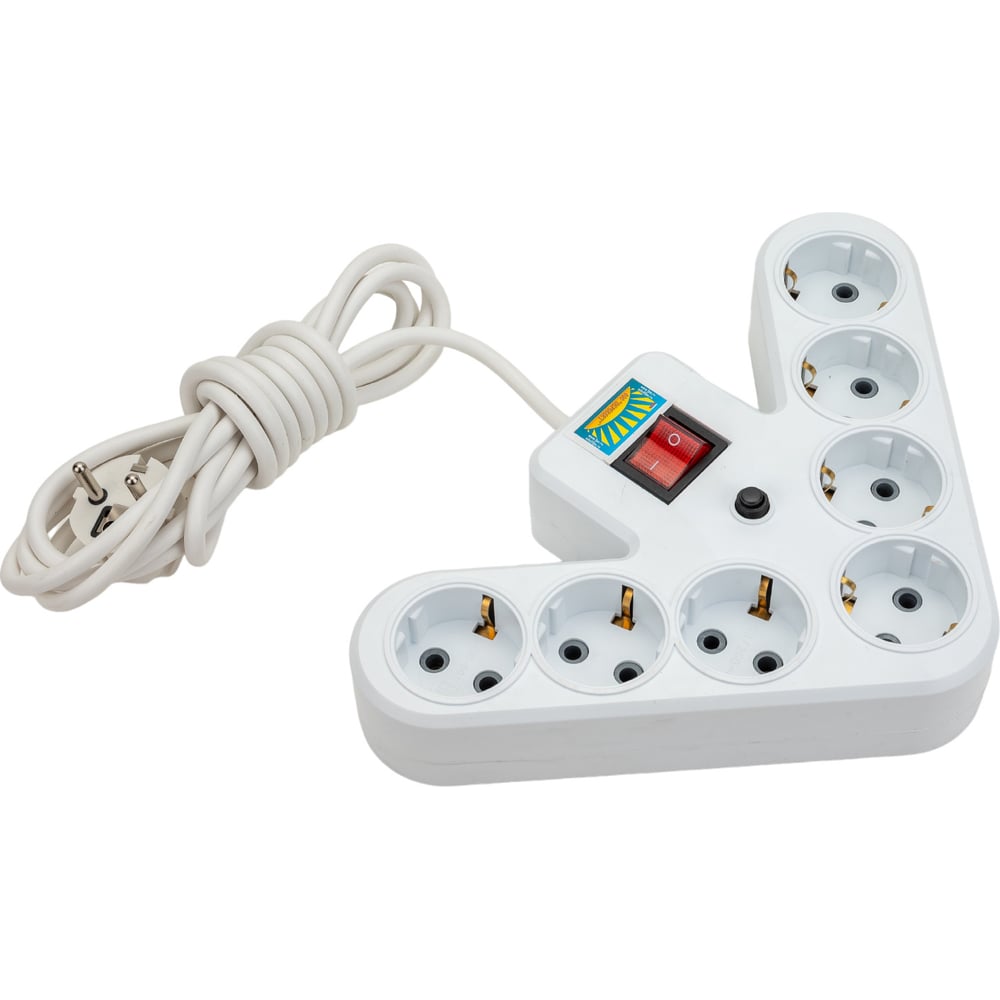 Изображение товара Сетевой фильтр ПЕРЕСВЕТ+ удлинитель на 7 гнезд кабель 3м белый с предохранителем