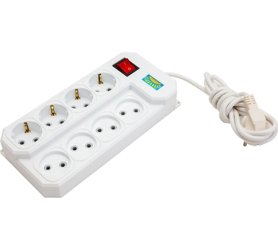 Изображение товара Сетевой фильтр ПЕРЕСВЕТ+ удлинитель на 8 гнезд, шнур ПВС 3х0,75, 2 м 4620003920639