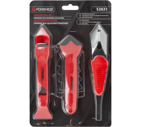 Изображение товара Набор пластиковых скребков с металлическим ножом для удаления герметика Forsage 3пр, в блистере F-52631(51924)