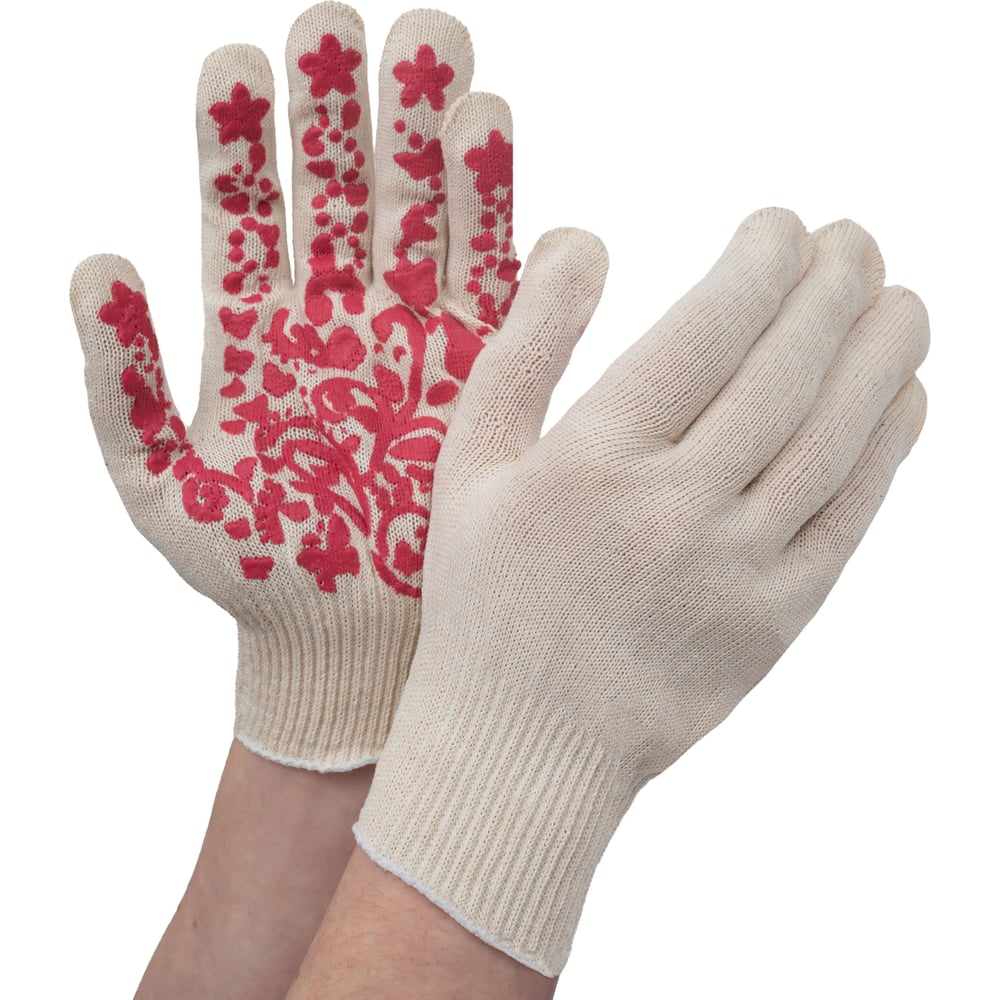 Изображение товара Перчатки х/б с ПВХ покрытием Gigant Цветы 13 класс вязки