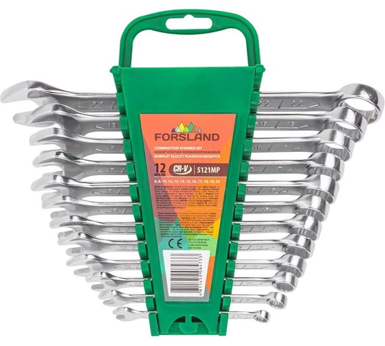 Изображение товара Набор комбинированных ключей Forsland 6, 8, 10, 12-19, 22 мм, 12 предметов Forsland-5121MP55042