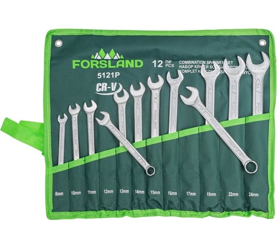 Изображение товара Набор комбинированных ключей Forsland 8, 10-17, 19, 22, 24 мм, 12 предметов Forsland-5121P55044