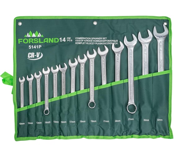 Изображение товара Набор комбинированных ключей Forsland 10, 12-19, 21, 24, 27, 30, 32 мм, 14 предметов Forsland-5141P(55046)
