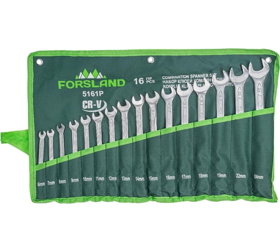 Изображение товара Набор комбинированных ключей Forsland 6-19, 22, 24 мм, 16 предметов Forsland-5161P(55045)