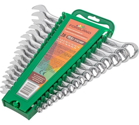 Изображение товара Набор комбинированных ключей Forsland 6-19, 22, 24 мм, 16 предметов Forsland-5161MP(55043)