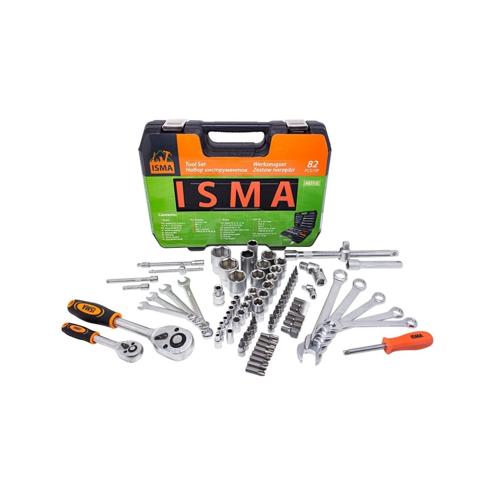 Набор инструментов ISMA 1/4", 1/2", 6гр., 4-32 мм, 82 предмета 4821-5(50773) ISMA-4821-5(50773)