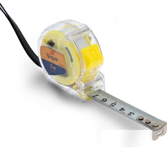 Изображение товара Рулетка ТУНДРА прозрачный пластиковый корпус, 3 м, 16 мм 1935524