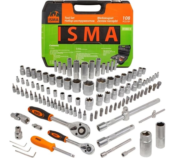 Изображение товара Набор инструментов ISMA 1/4", 1/2", 6гр., 4-32 мм, 108 предметов ISMA-41082-5(50775)
