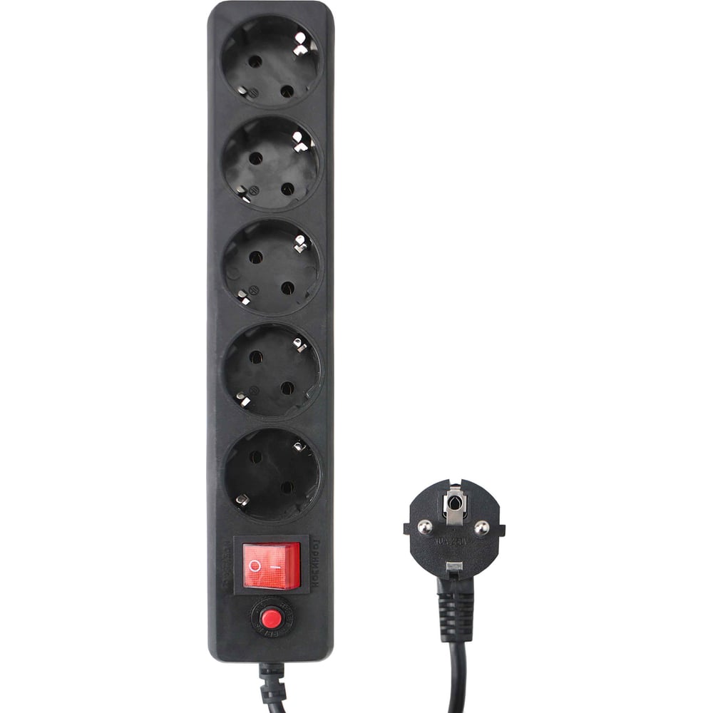 Изображение товара Сетевой фильтр Гарнизон 5 розеток EHLB-1 черный с заземлением и выключателем