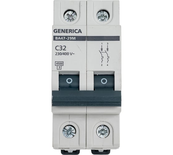 Изображение товара Автоматический выключатель GENERICA ва47-29м 2p 32а 4,5ка c MVA21-2-032-C-G