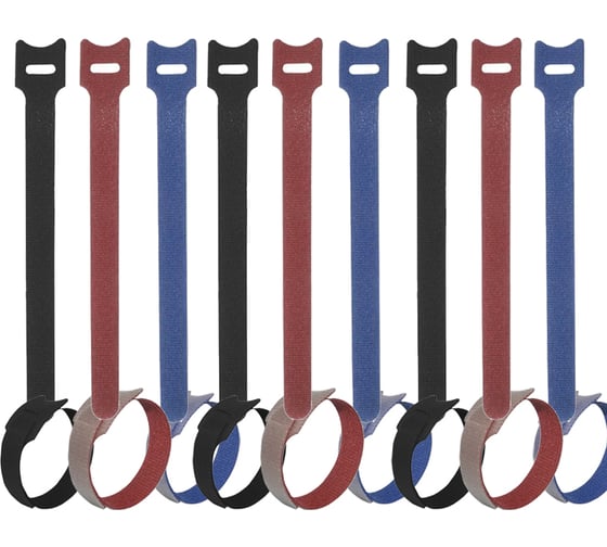Изображение товара Хомут-липучка (стяжка) Pro Legend 210 мм х 16 мм, 9 шт. / 3 цвета / черный, синий, красный PL9669