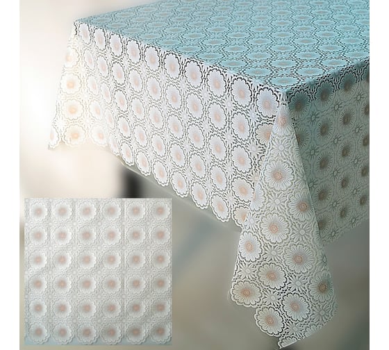 Изображение товара Скатерть Рыжий кот пвх, ромашка, коллекция винтаж, размер 110x135 см 106454