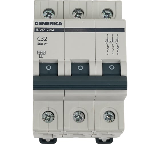 Изображение товара Автоматический выключатель GENERICA ва47-29м 3p 32а 4,5ка c MVA21-3-032-C-G