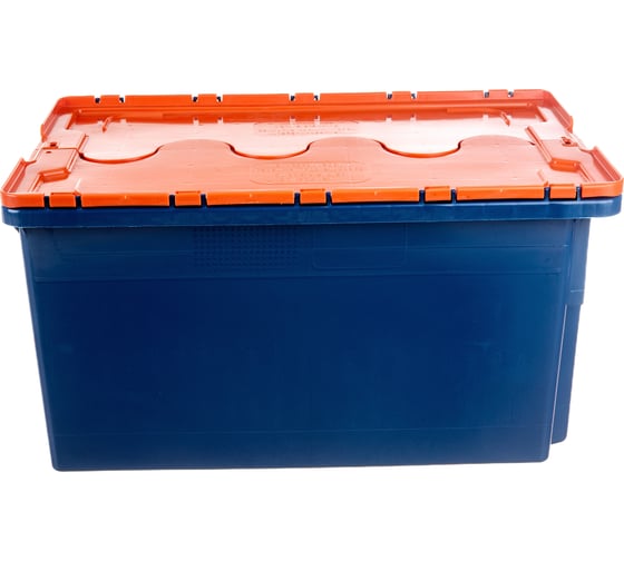 Изображение товара Ящик п/э 600х400х300, сплошной, синий с оранжевой крышкой Тара.ру 18663