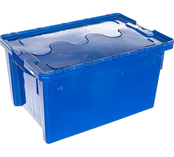 Изображение товара Ящик с крышкой п/э 600х400х315 сплошной, синий Тара.ру 18482