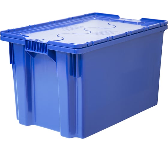 Изображение товара Ящик с крышкой п/э 600х400х365 сплошной, синий Тара.ру 18659